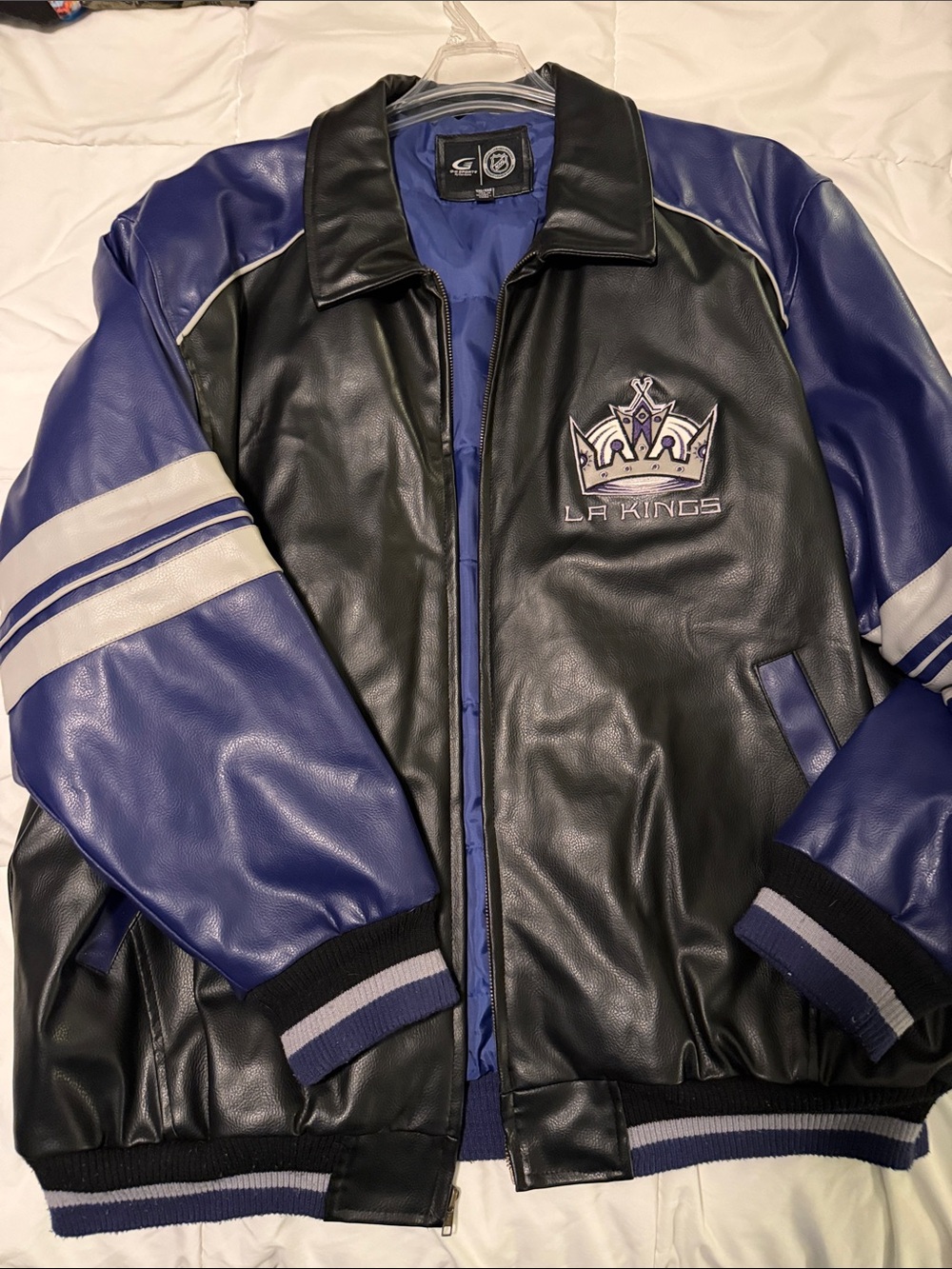 LA Kings Black & Purple Leather Varsity Jacket